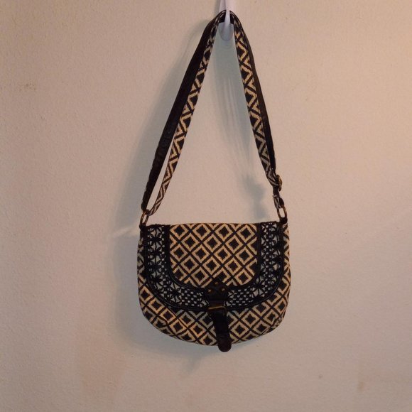 Crossbody Black and Tan Geometric Woman's Purse/ Bag - Picture 7 of 7